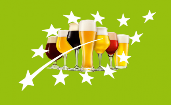 Biologische bieren op een rij in het logo voor biologisch